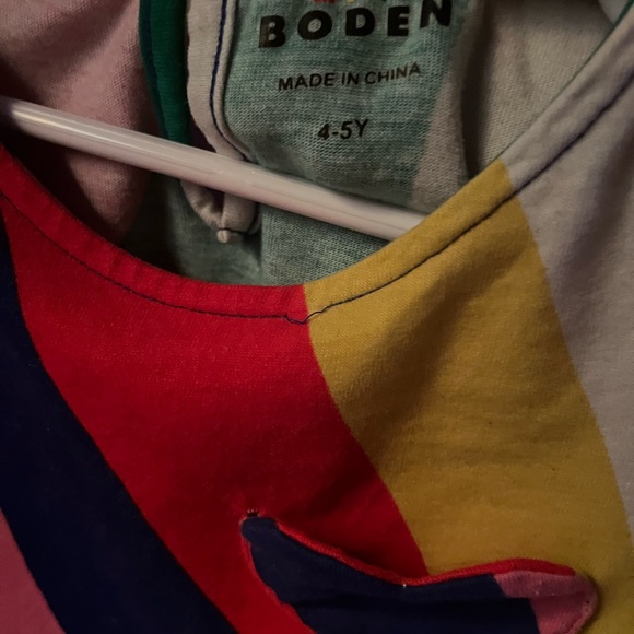 Mini Boden Size 4/5 Year Rainbow Striped Dress with Heart Pocket - Picture 2 of 3